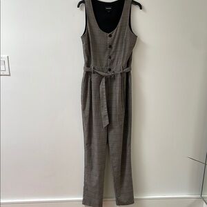 Frank & and Oak Plaid Check Jumpsuit Pant Suit Sleeveless Belt Button Small New